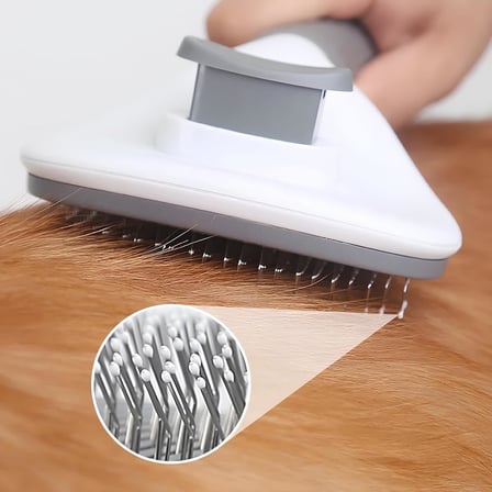 Krem Basmalı Kedi ve Köpek Tarağı – Otomatik Temizlenen Pet Fırçası – Paslanmaz Çelik İğneli – Ergonomik Saplı – Tüy Toplama ve Bakım İçin Pratik Tarak