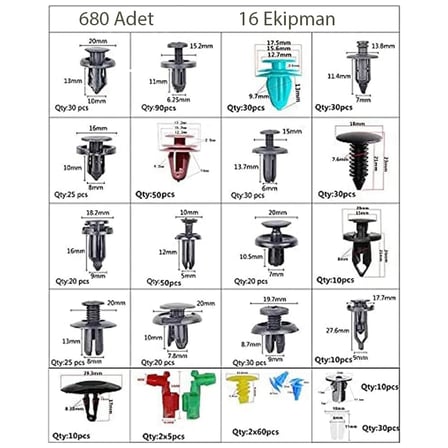 Otomobil Tampon sabitleme klipsi, 696 adet araç sabitleme klipsi, evrensel, kapı kaplaması, mandallar, tamponlar, dekoratif şeritler, plastik klips seti, sökme aletleri ile beraber