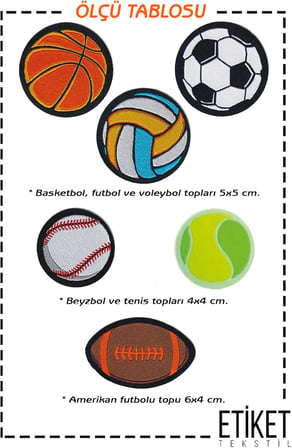 ÜTÜ İLE YAPIŞAN DOKUMA ARMA SETİ PATCH TOP, TOPLAR, FUTBOL, BASKETBOL, TENİS, VOLEYBOL TOPU