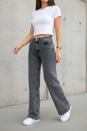 Nova Kadın Yüksek Bel Füme Salaş Jeans Wide Leg Geniş Paça Palazzo Kot Pantolon