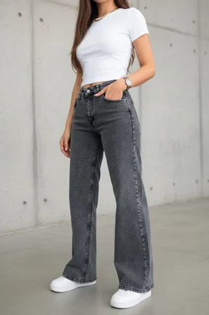 Nova Kadın Yüksek Bel Füme Salaş Jeans Wide Leg Geniş Paça Palazzo Kot Pantolon