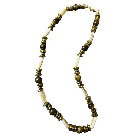 Uretti - Özlem 9422 0140 El Yapımı Gold Hematit / Kaplan Gözü ve Sedef Doğal Taş Kolye