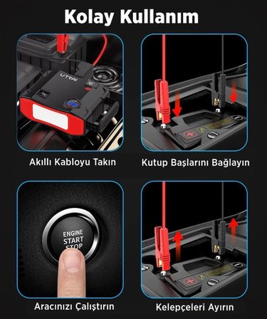 Jstar 5 24000mAh 2000A Jump Starter + Lastik Şişirme Pompası Taşınabilir Akü Takviye Cihazı (Çanta + LCD Ekran + Powerbank + Led Lamba)