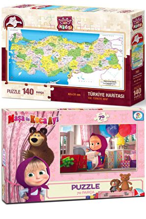 Maşa ile Koca Ayı + Renkli Türkiye Haritası Yapboz Puzzle