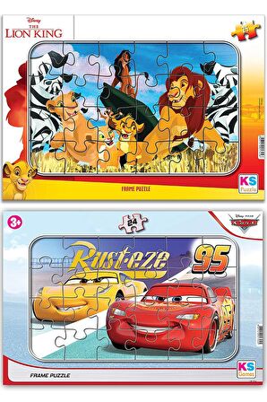 Aslan Kral ve Cars (Şimşek Mc queen) 24 parça 2 li Puzzle/Yapboz