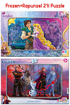 Elsa Frozen ve Rapunzel Tangled 2'li Puzzle/Yapboz