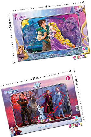 Elsa Frozen ve Rapunzel Tangled 2'li Puzzle/Yapboz