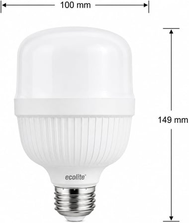 Ecolite Jumbo LED Ampul 28W (172W Eşdeğer) - E27 Duy, 3000K Sarı Işık, 2900 Lümen, Enerji Tasarruflu LED Lamba, 149x100mm, AC 220V, Dimmer Uyumlu Değil