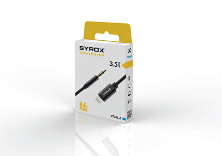 Syrox DT24L-J Lightning - 3.5mm AUX 1mt Dönüştürücü Ses Kablosu - Siyah