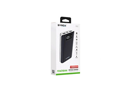 Syrox PB107 20.000mAh Dijital Göstergeli Çift Çıkışlı Powerbank - Siyah
