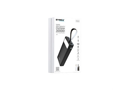 Syrox PB115 30.000mAh Dijital Göstergeli Çift Çıkışlı El Fenerli Powerbank - Siyah