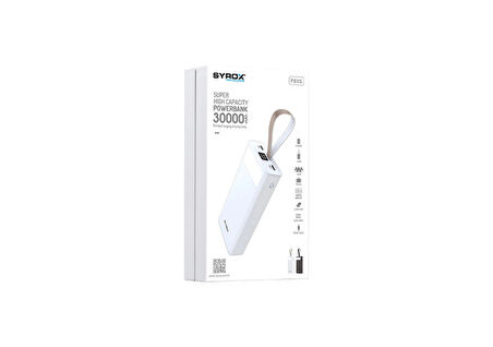 Syrox PB115 30.000mAh Dijital Göstergeli Çift Çıkışlı El Fenerli Powerbank - Beyaz