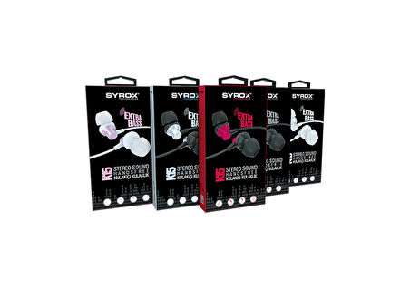 Syrox K15 3.5mm AUX 1.20mt 3.5mm AUX Kablolu Mikrofonlu Kulakiçi Kulaklık - Siyah-Kırmızı