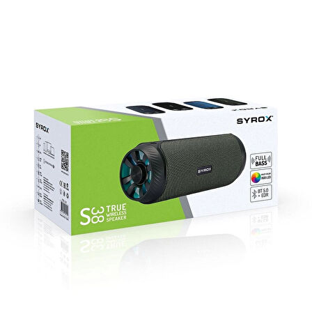 Syrox S38 Hafıza Kartı + USB + 3.5mm AUX + FM + Eller Serbest RGB Ledli 2x5W Bluetooth 5.0 TWS Kablosuz Hoparlör - Mavi