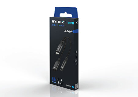 Syrox DT40T-TA Type-C - 1xType-C + 1x3.5mm AUX 2in1  Ses ve Şarj Ayırıcı Dönüştürücü - Siyah