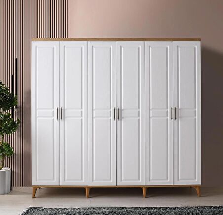 Ücretsiz Montaj - 100% MDF Sport 6 Kapaklı Beyaz Gardırop - MDF Dolap - Elbise Dolabı
