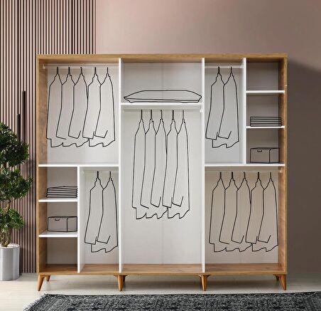 Ücretsiz Montaj - 100% MDF Sport 6 Kapaklı Beyaz Gardırop - MDF Dolap - Elbise Dolabı