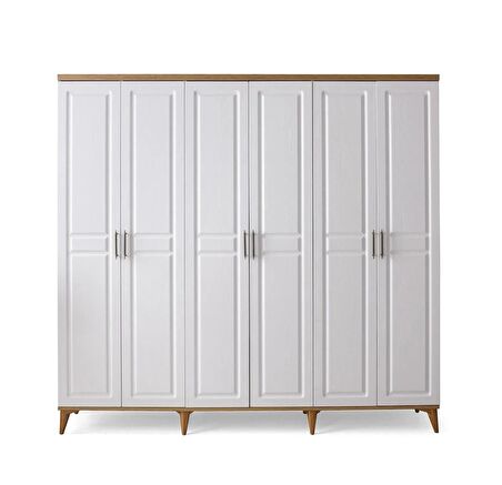 Ücretsiz Montaj - 100% MDF Sport 6 Kapaklı Beyaz Gardırop - MDF Dolap - Elbise Dolabı