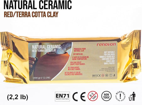 Seramik KİL Hamuru,Kırmızı/TerraCotta 1000 gr(1 KG) Fırınlamaya Gerek Olmayan Güzel Sanatlar Figür heykel Modelleme Oyun ve Montessori sınıfları için toksik olmayan doğal Kil