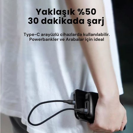 Super Şarj 5A 66W Type-C Şarj Kablosu Kısa Type-C Powerbank Şarj Kablosu Örgü Kopmaz Kablo