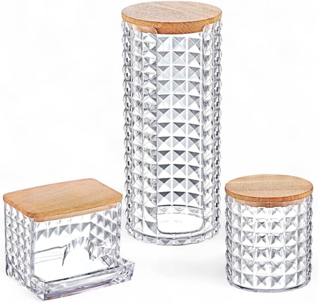 Diamond Ahşap Kapaklı 3'lü Organizer Set, Diamond Model Modern Pamukluk Düzenleyici Şık 3'lü Pamukluk Set - Şık ve Fonksiyonel Ahşap Kapaklı 3'lü Organizer Set