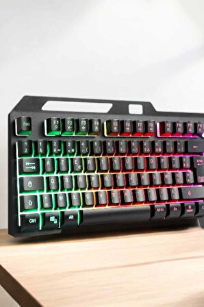 Led Işıklı Oyuncu Klavye Usb Girişli RGB Işıklı Q Klavye Mouse Hediyeli
