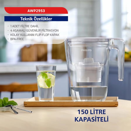 PHİLİPS SU ARITMA FİLTRELİ SÜRAHİ 3,4 L AWP2953WHT