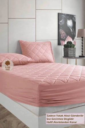 Formeya Alez Pudra %100 Pamuk Kapitone Yatak Koruyucu Alez Fitted Çarşaf