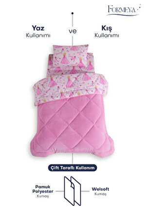 Princess Desenli Tek Kişilik Çift Taraflı Wellsoft Yorgan ve Yastık Kılıfı Seti