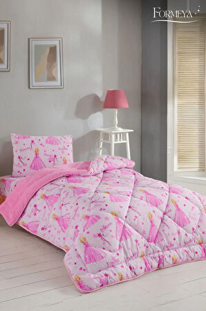 Formeya Tek Kişilik Lastikli Çarşaflı Prenses Desenli Çift Taraflı Wellsoft Uyku Seti
