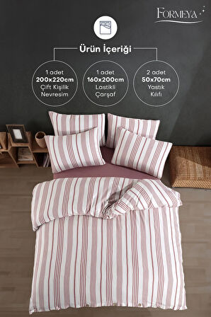 Modern Ultra Comfort Lastikli Çarşaflı Pamuklu Çift Kişilik Nevresim Takımı ( 2 Adet Yastık Kılıflı)