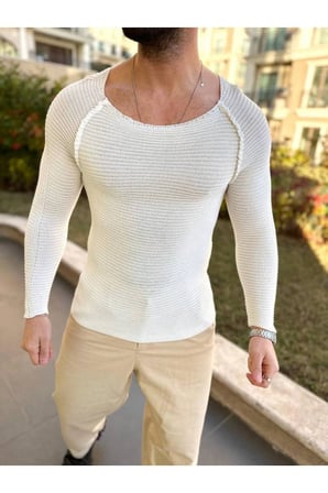 Kazak Slim Fit Triko Dar Kesim Geniş Yaka Yumuşak Dokulu Pamuklu Kazak
