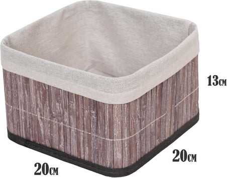 Bambu Çok Amaçlı Saklama Kutusu Düzenleyici Kare Organizer, Dekoratif Bambu Düzenleyici GRİ (20x20x13cm)