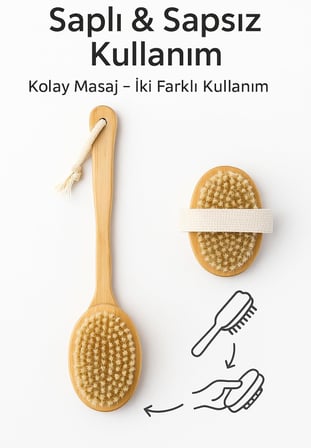 Ahşap Sırt Fırçası – Uzun Saplı Doğal Kıllı Banyo ve Duş Fırçası, Çıkarılabilir El Fırçası, Kuru Fırçalama ve Vücut Bakımı İçin
