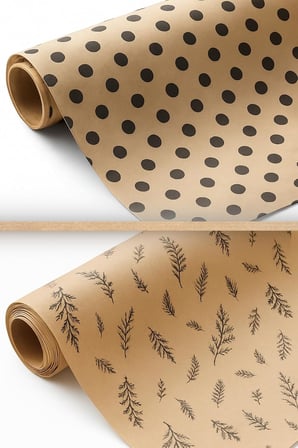 Bimotif 20Li Büyük Paket Kağıdı Seti (70X100 Cm), Kraft Puantiye Ve Yaprak Desenli Ambalaj Kağıdı Seti