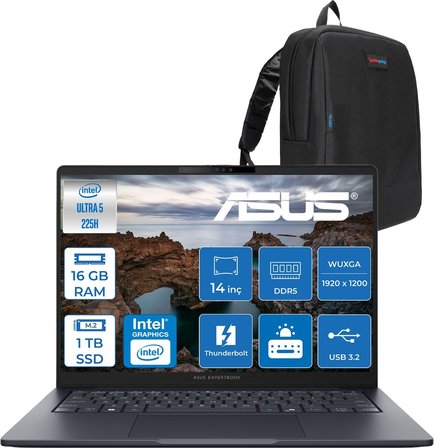Asus Expertbook B5 B5405CCA Intel® Core™ Ultra 5 225H 16GB Ddr5 1tb SSD 14.0-Inch, Wuxga (1920 x 1200) 300NITS Freedos Taşınabilir Bilgisayar U516512B0DF03+ZETTAÇANTA