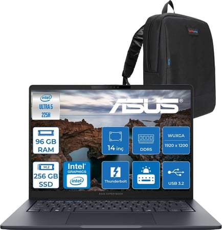 Asus Expertbook B5 B5405CCA Intel® Core™ Ultra 5 225H 96GB Ddr5 256GB SSD 14.0-Inch, Wuxga (1920 x 1200) 300NITS Freedos Taşınabilir Bilgisayar U516512B0DF31+ZETTAÇANTA