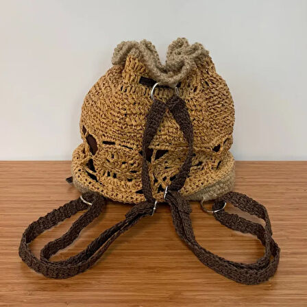 Uretti - Banu 4978 El Yapımı Kağıt İp Kahverengi Sırt Çantası