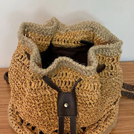 Uretti - Banu 4978 El Yapımı Kağıt İp Kahverengi Sırt Çantası