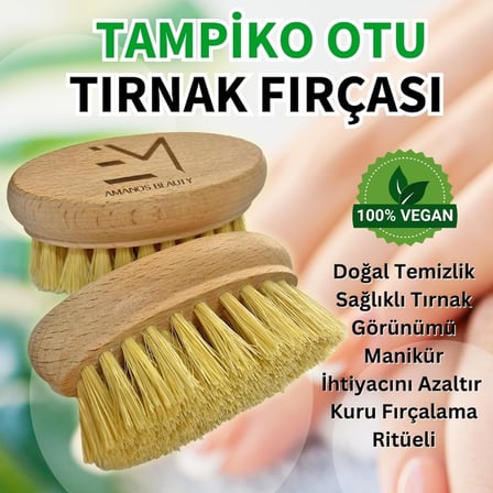 %100 Vegan Tampiko Otu Tırnak Fırçası Doğal Temizlik Sağlıklı Tırnak Görünümü Kuru Fırçalama Ritüeli