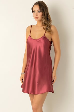 miorre İnce Askılı Mini Saten Gecelik,Eflatun Xl/2Xl,9960570666459