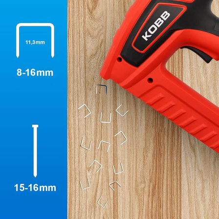 KBZ200 8-16mm Zımba ve 15-16mm Profesyonel Çivi Çakma Makinesi + 3000 adet Yedek Zımba ve Çivi, Kırmızı/Siyah