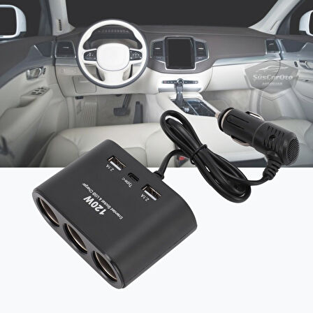 Üniversal 3 lü Çakmak Soketi 120W Çakmaklık Çoğaltıcı 2 Usb 1 Type-c Araç Şarj Cihazı Çakmaklık Şarj Çakmak Çoklayıcı 12v/24v