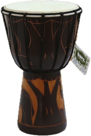 BARC Ahşap Djembe, 30 cm, Mahoni Ağacı ve Keçi Derisi, Otantik Çalgı, Model 006, Fil Figürlü, Dekoratif Davul
