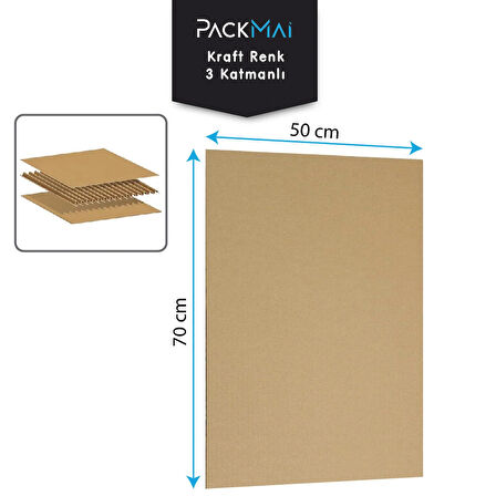 PackMai 50x70cm Oluklu Mukavva  (10ADET) 3mm Karton (Proje-Puzzle-Tuval-Maket-Okul-Hobi-Çerçeve Kartonu)