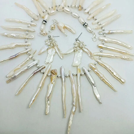 2443 Doğal barok dal İnci Hematit el yapımı kolye