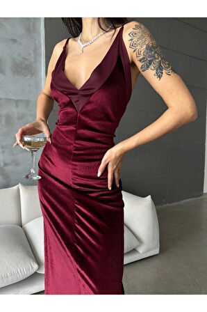Bordo kadife elbise