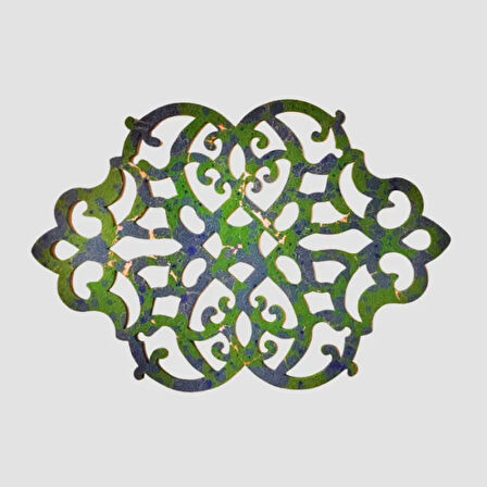Uretti - Gülin 6449 - Ebru Sanatı İle Elde Yapılmış Lazer Kesim Keçe Supla 2li Takım 40cm -  Yeşil