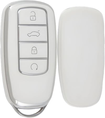 AutoHan Keys Chery Tiggo 8 Pro, Omoda 5, Tiggo 7 Avantgarde Nano Anahtar Kılıfı, Beyaz-Gümüş