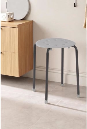 ® Metal Ayaklı Plastik Tabure 44 cm - Minimalist Yuvarlak Mutfak ve Balkon Taburesi, Üst Üste İstiflenebilir Ergonomik Delikli Ev Taburesi, Gri/Antrasit